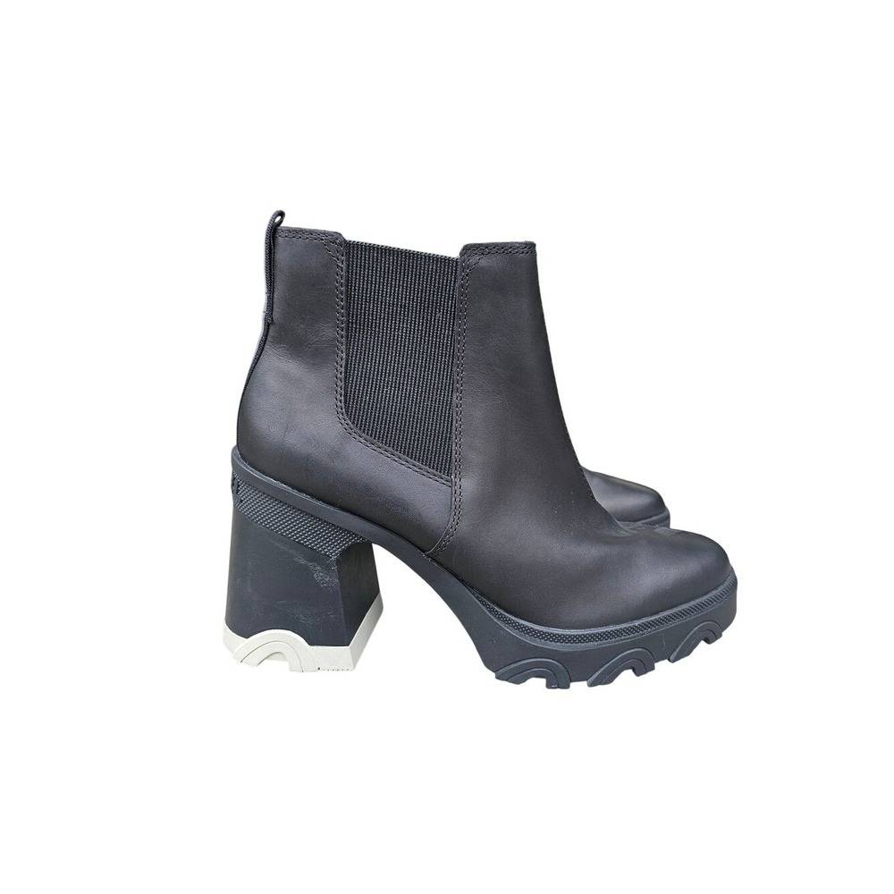Sorel Brex Boot Chelsea Womens 11 Black Waterproof Leather‎ Block Heel Chunky ~